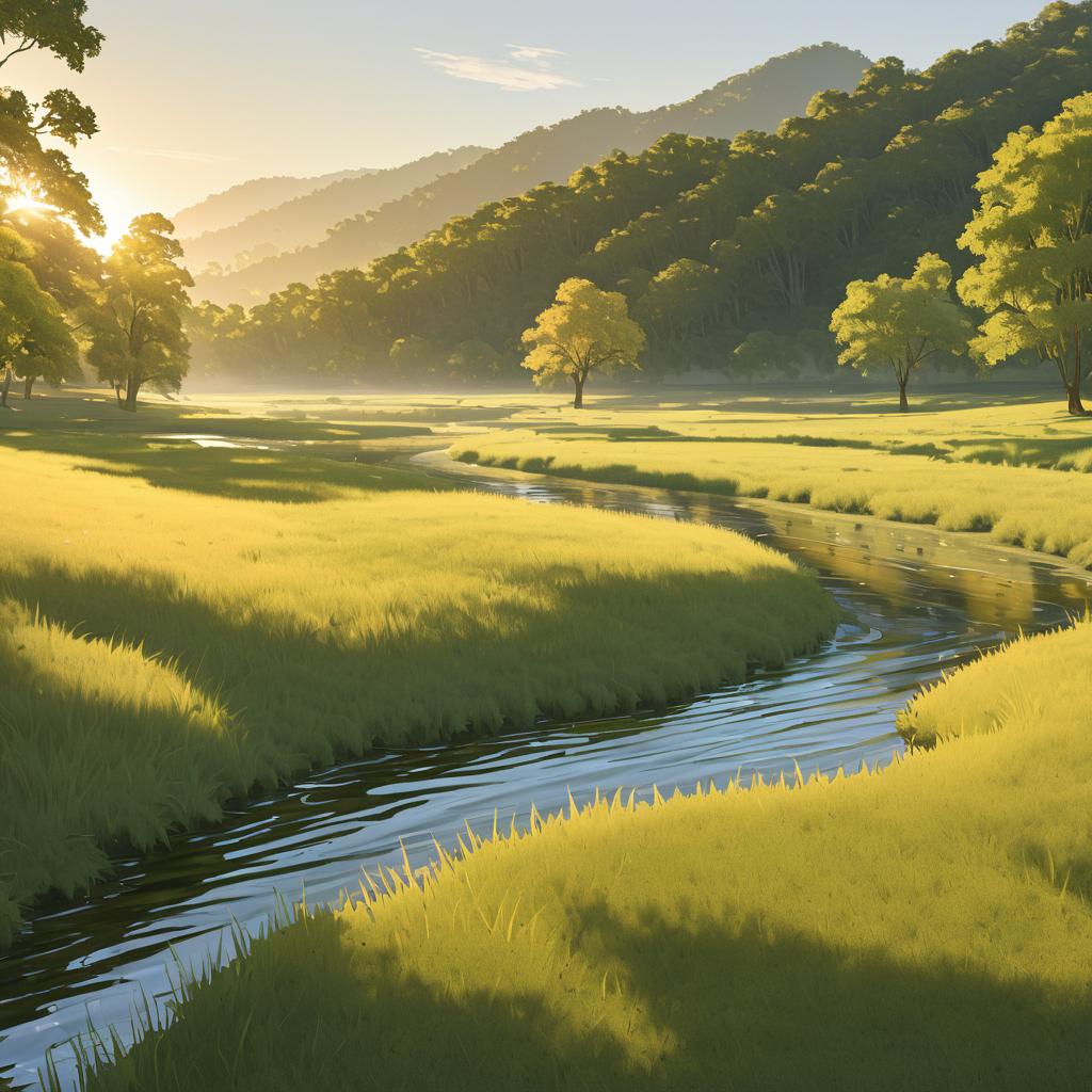 Serene Rippling Creek Valley in Morning Light