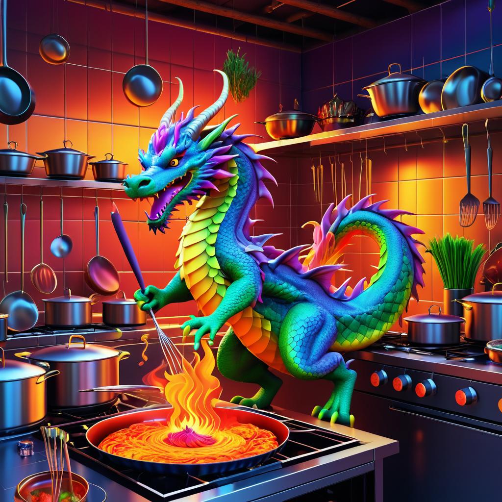 Surreal Dragon Chef in Cozy Kitchen