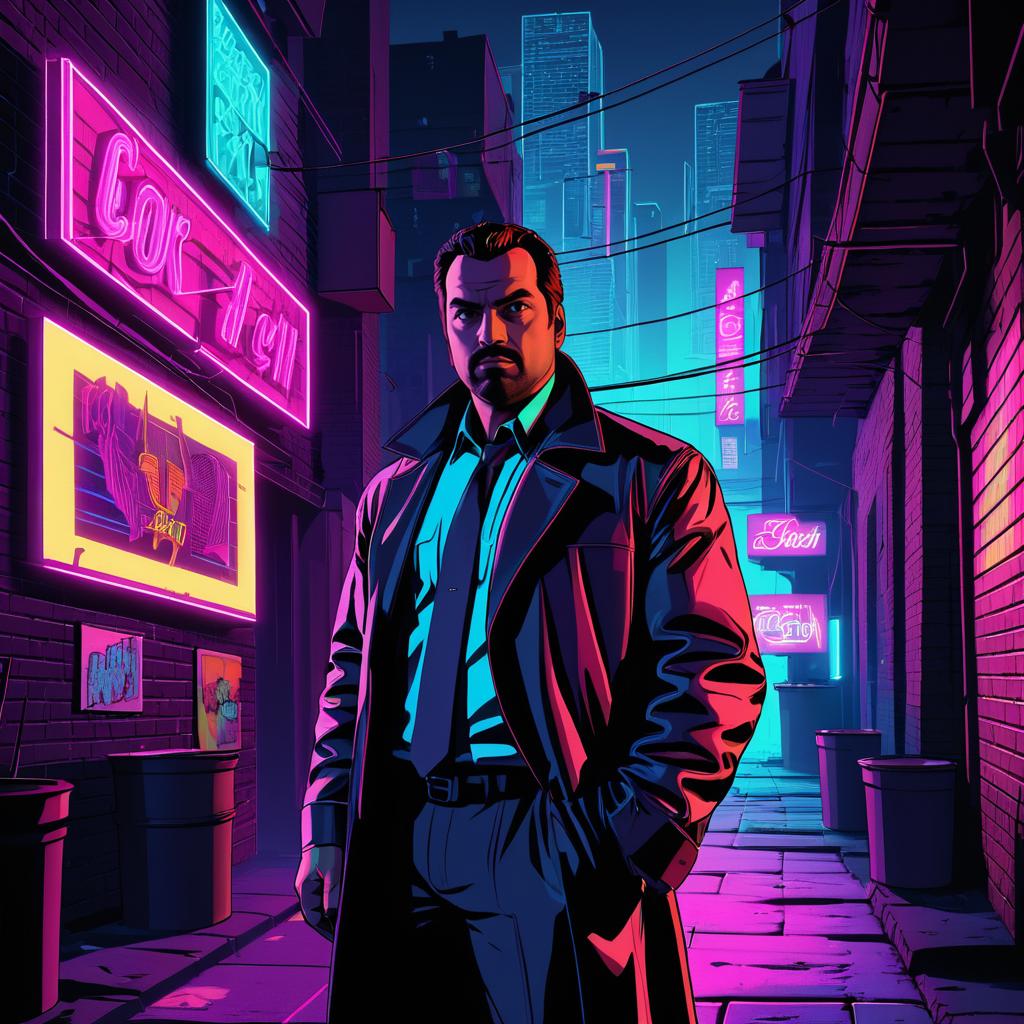 Urban Detective in Neon Alleyways