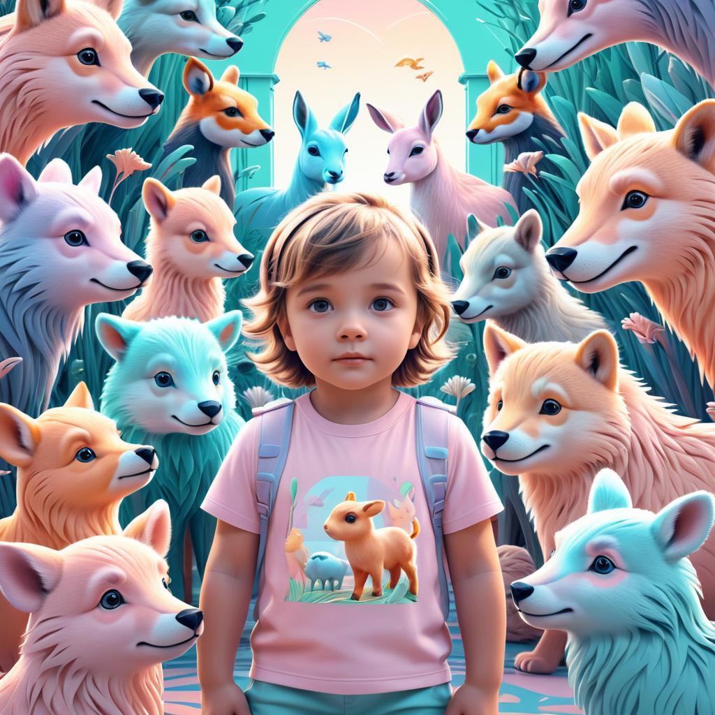 Charming Child Portrait with Playful Animals