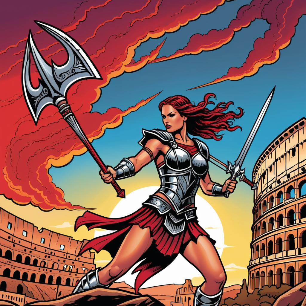 Courageous Gladiator in Crimson Colosseum