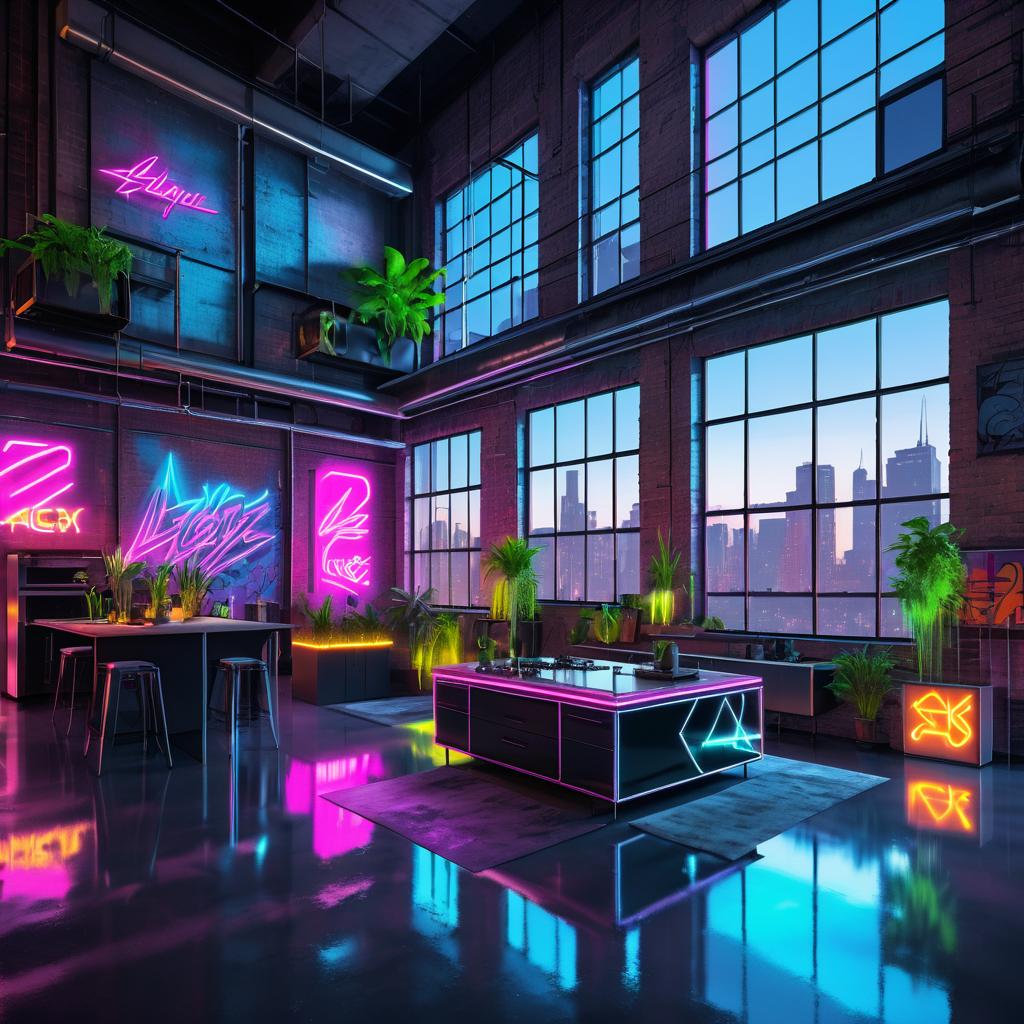 Neon-Lit Urban Cyberpunk Loft Aesthetic