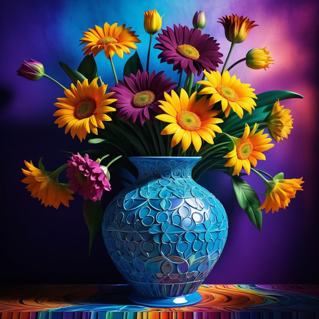 Surreal Colorful Flower Vase Still Life