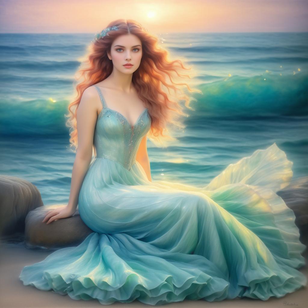 Elegant Mermaid Portrait in Waterhouse Style