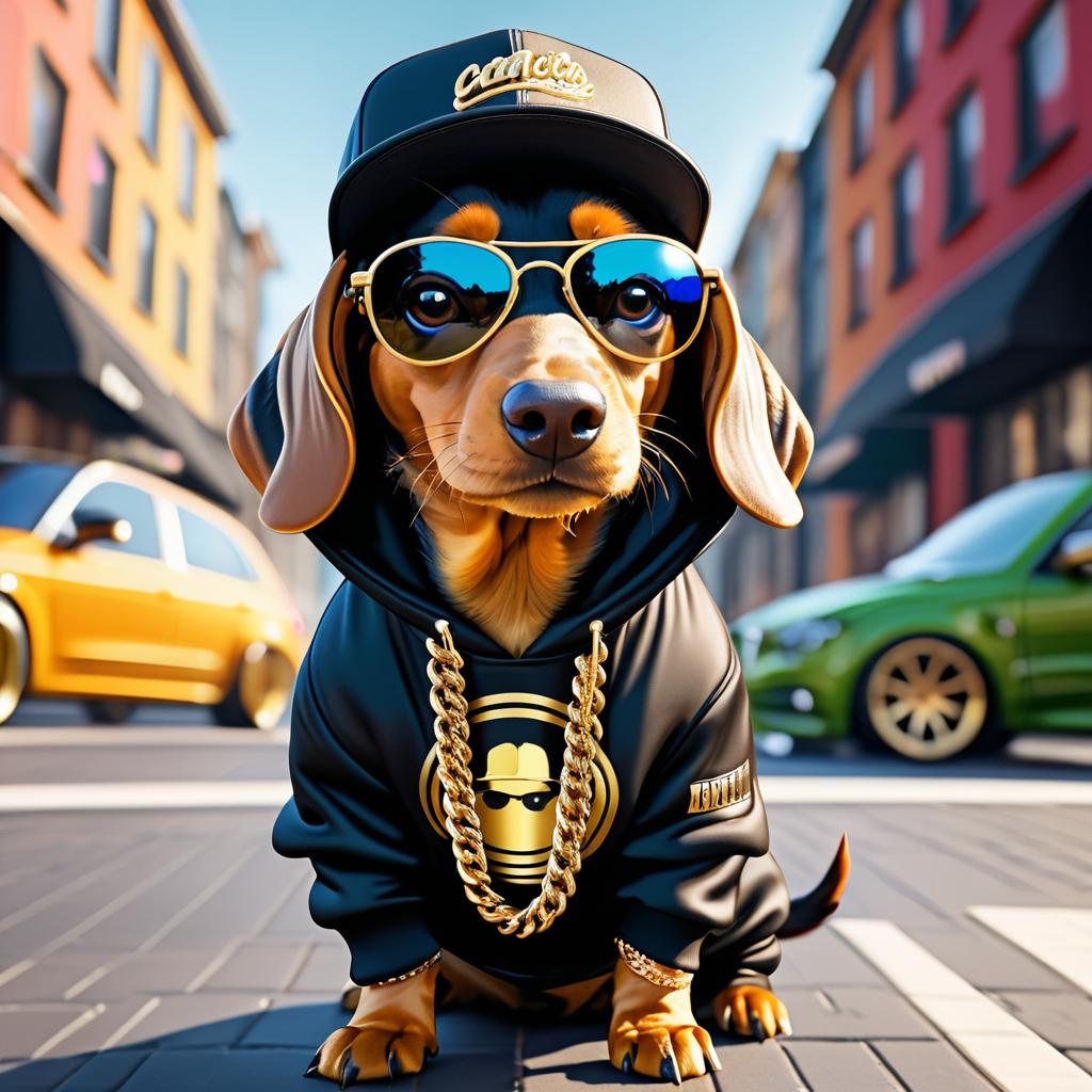 Gangster Dachshund: Hip-Hop Style Portrait