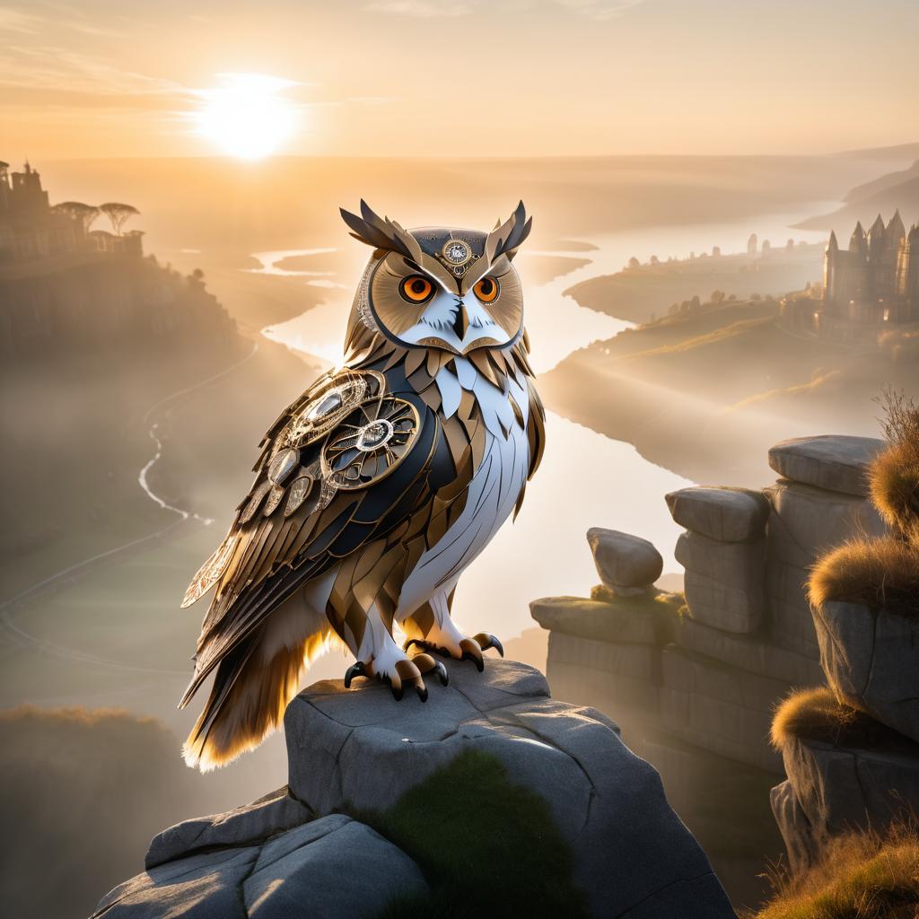 Majestic Owl in Steampunk Landscape