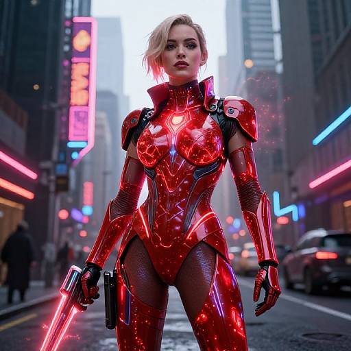 Cyberpunk Ruby Rose in Neon Armor