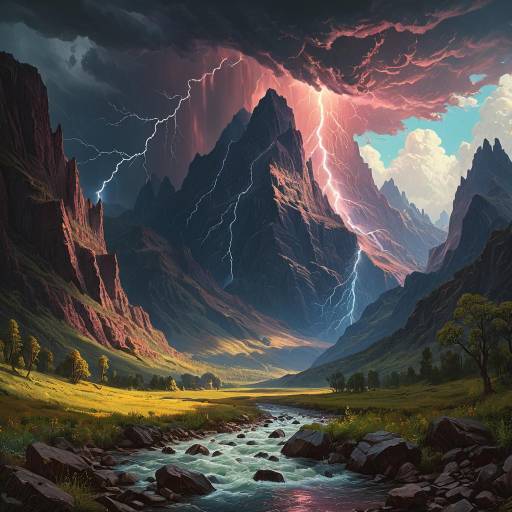 Dramatic Thunderstorm Over Rugged Mountains Dramatic Thunderstorm Over Rugged Mountains