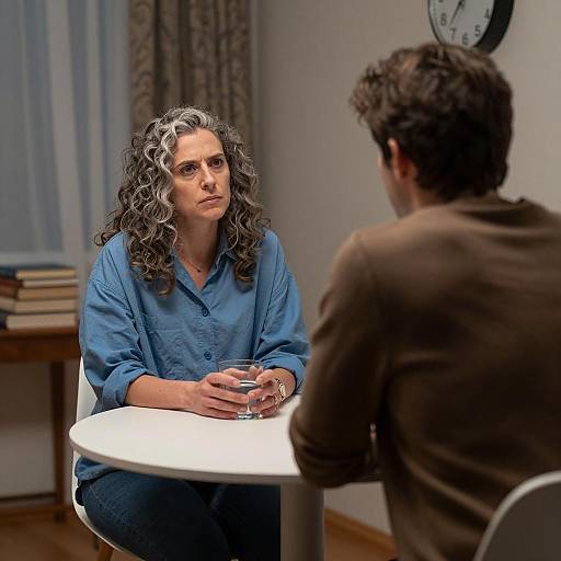 Serious Conversation Between Two Adults at Table