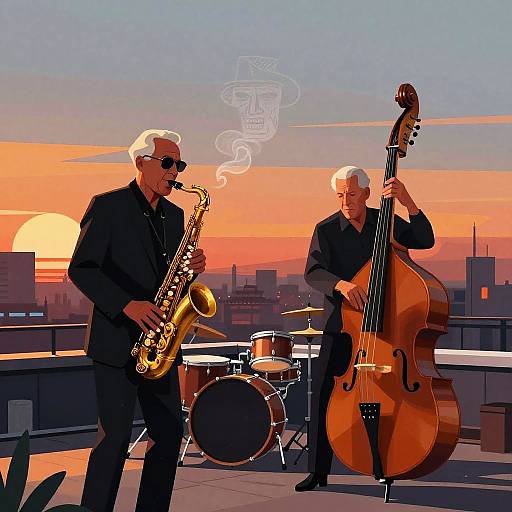 Mid-Century Rooftop Jazz Trio Sunset