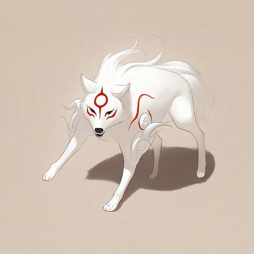 Illustration of Amaterasu (ookami), ookami (game) in the style of Abbystea