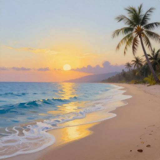 Tranquil Sunset Beach AI Art