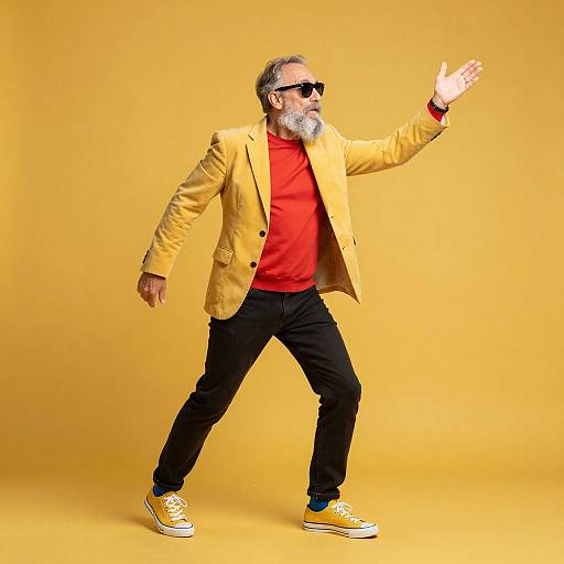 Playful Elderly Man in Bright Fashion