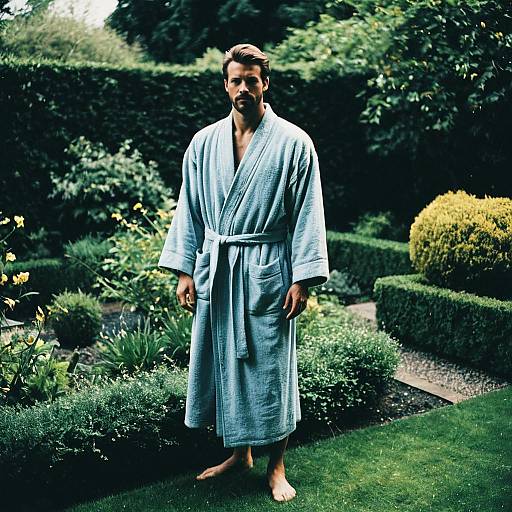 Man in Stylish Robe in Garden