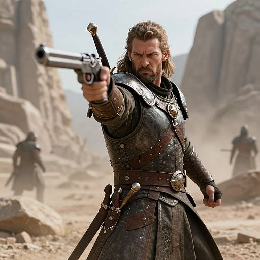 Fierce Medieval Warrior with Gun