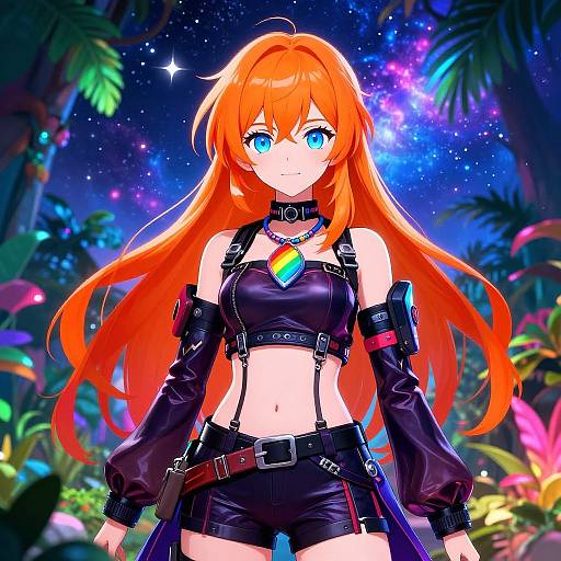 Cyberpunk Anime Girl in Galactic Jungle