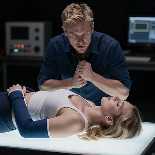 Intense Struggle on Glowing White Surface