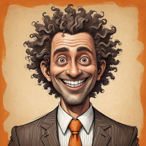 Caricature of Happy Man with Curly Hair