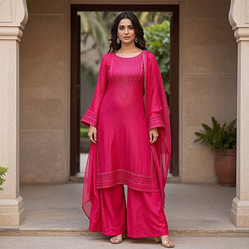 Elegant Pink Chanderi Kurta Ensemble