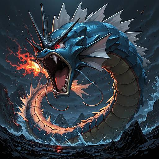 Illustration of Gyarados, pokemon in the style of Oda takayuki