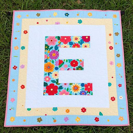 Colorful quilt with floral pattern forming large 