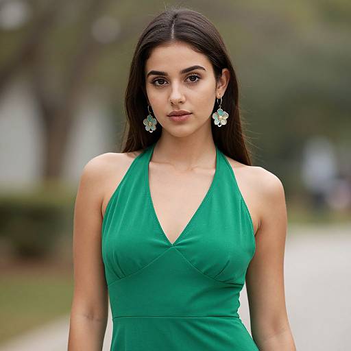 Woman in Green Halter Neck Dress