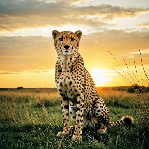 Cheetah Sitting at Sunset