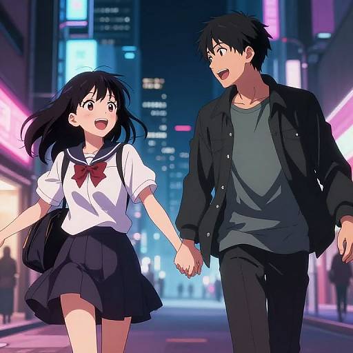 Anime Couple Neon City Romance