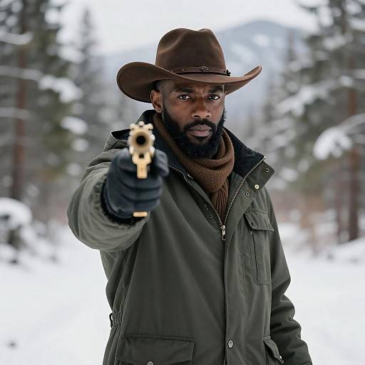 Intense Cowboy in Snowy Wilderness