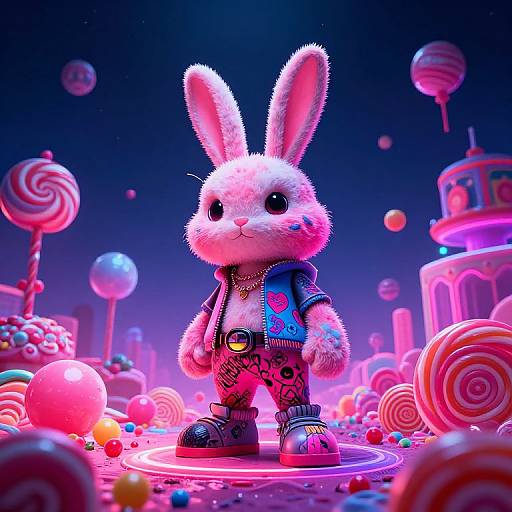 Synthwave Punky Bunny in Candyland