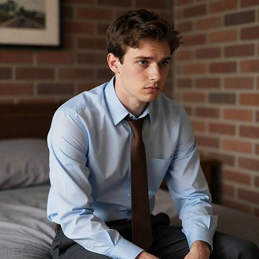 Intense Man in Light Blue Shirt