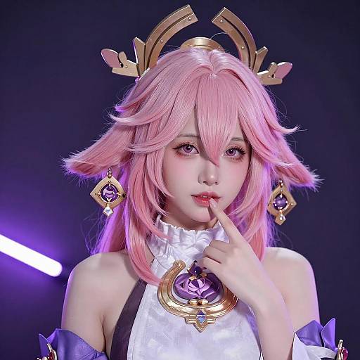 Regal Portrait with Pink Horned Crown