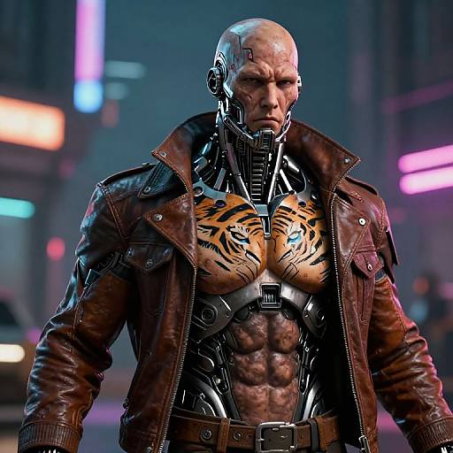 Muscular Cyberpunk Warrior with Tiger Armor