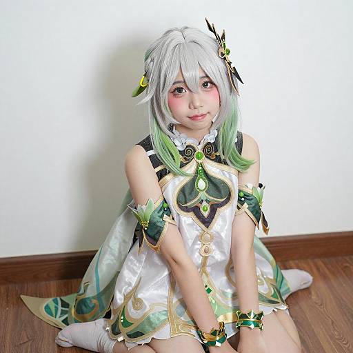 Fantasy Woman with Green and White Hair
