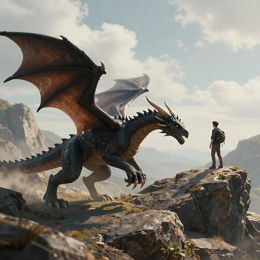 Dark Dragon Running Across Rocky Mountain