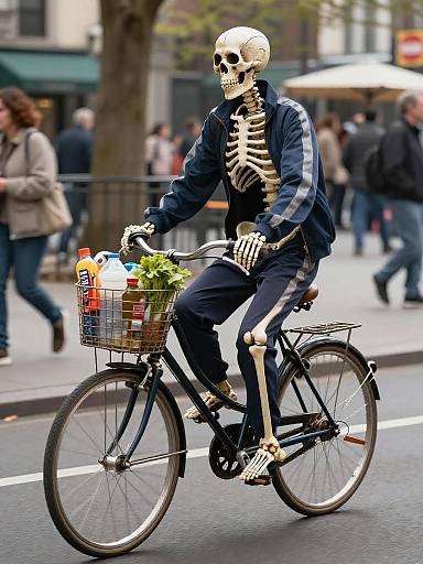 Skeleton on Bicycle in Urban Park