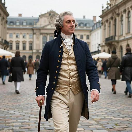 18th Century Dandy on Cobblestone Street