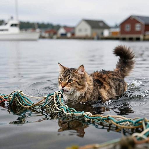 Norwegian Forest Cat Fishing Rescue