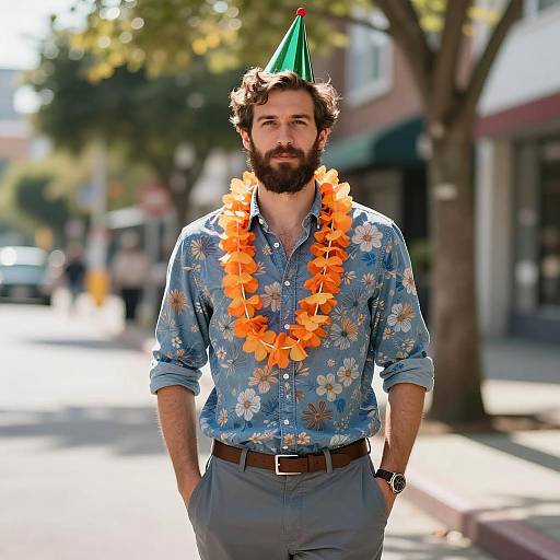 Man Wearing Birthday Outfit Outdoors