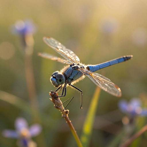 Cerulean Dragonfly in Sunlit Meadow