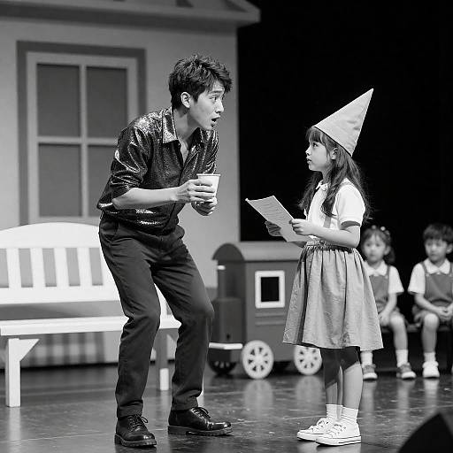 Surprised Performance: Black-and-White Stage Scene