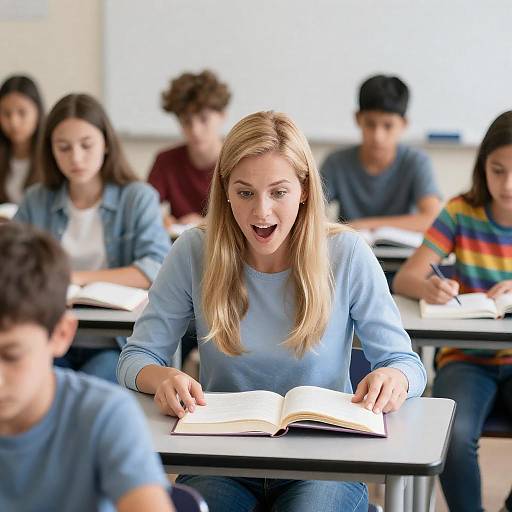 Excited Teacher Engaging Classroom Scene