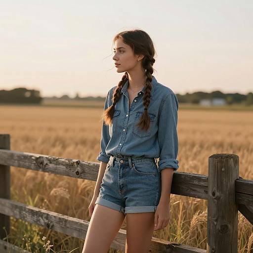 Sunset Beauty in Denim by Fence