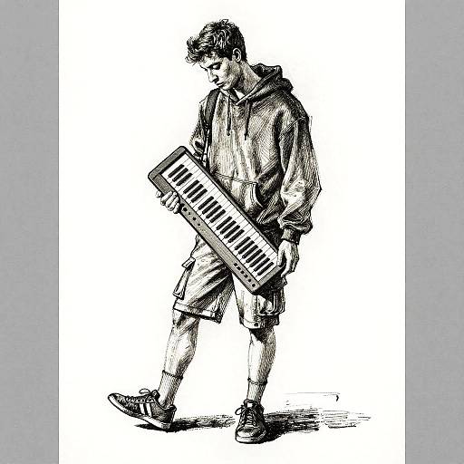 Drypoint Print of Young Man Musician