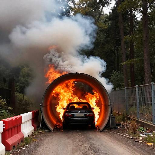 Black Car in Fiery Tunnel Escape