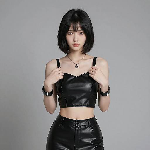 Edgy Young Woman in Black Leather
