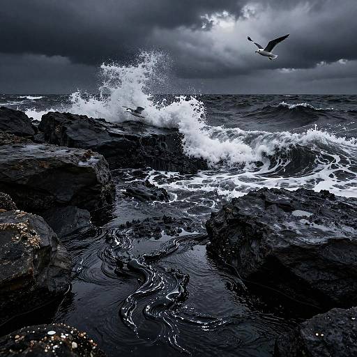 Stormy Shore with Oily Black Waves