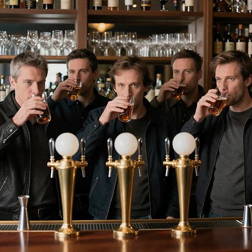 Five Men Enjoying Drinks at Bar
