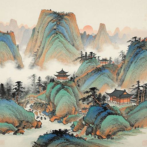 Traditional Chinese Mountain Landscape Painting