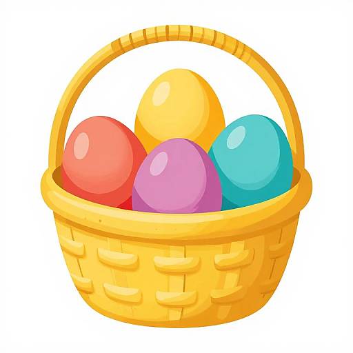 Yellow Basket with Colored Eggs